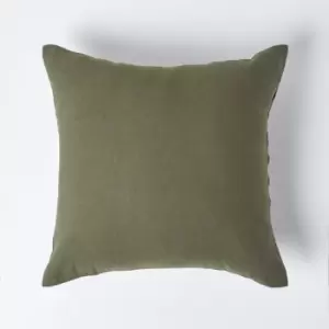 Image of Homescapes - Khaki Green European Linen Pillowcase, 40 x 80cm - Green