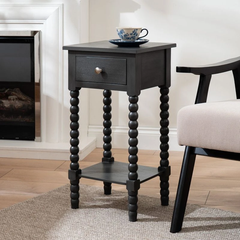 Image of SO'HOME Mira Bobbin Side Table with Drawer Charcoal ONE SIZE