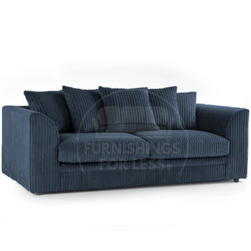 Image of Furnishings For Less UK Luxor Jumbo Cord Navy Blue Fabric 3 Seater Sofa