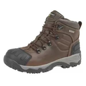 Image of Grafters Mens Buffalo Leather Hiker Type Safety Boots (9 UK) (Brown)