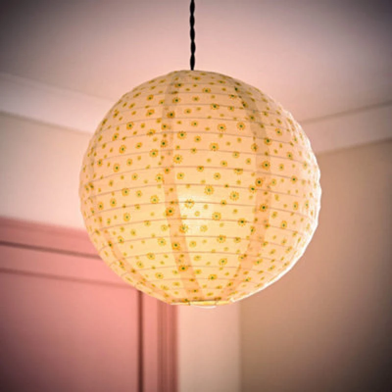 Image of ValueLights Annie Ditsy Floral Natural Fabric Globe Ball Ceiling Lamp Shade with LED Bulb Multi
