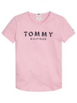 Image of Tommy Hilfiger Girls Short Sleeve Logo T-Shirt - Pale Pink