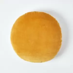 Image of HOMESCAPES Mustard Velvet Cushion, 40cm Round - Yellow