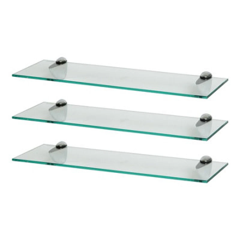 Image of Harbour Housewares 3X Floating Glass Shelves - 60Cm - Silver Brackets - Bathroom Shower Storage Vanity Display Unit Shelf