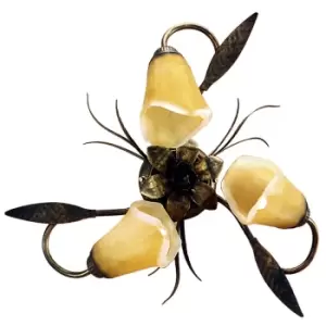 Image of Alga Multi Arm Semi Flush Ceiling Lamp, Glass Shades, 3x E14