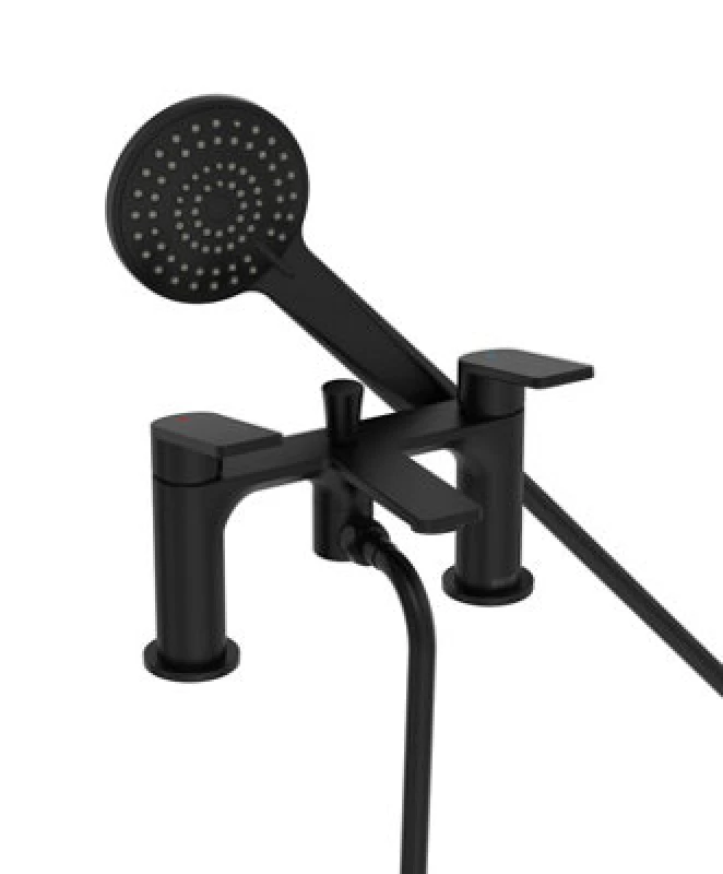 Image of Bristan Frammento Bsm Black Deck Mounted Bath Shower Mixer Tap + Hose + Head