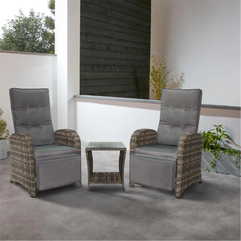 Image of Linea A Panama Rattan Recliner 3 Piece Bistro Set Grey unisex One Size