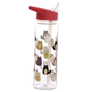 Image of Reusable 550ml Plastic Water Bottle with Flip Straw - Feline Fine Cat
