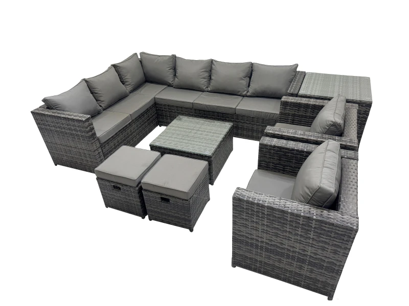 Image of Fimous Patio Furniture Sets with Corner Sofa 2 Small Footstools Side Table in Dark Grey Dark Grey Unisex