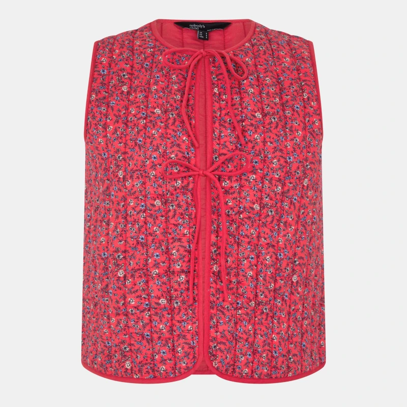 Image of Nobodys Child Womens Floral Quilted Short Puffer Jacket Red female 14 (L)