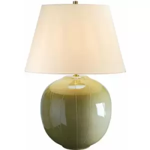 Image of Table Lamp Green Glaze Cream Faux Silk Shade Green Reactive Glaze LED E27 60W