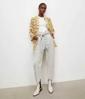 Image of AllSaints Womens Carina Oniyuri Kimono, Yellow/White, Size: 4