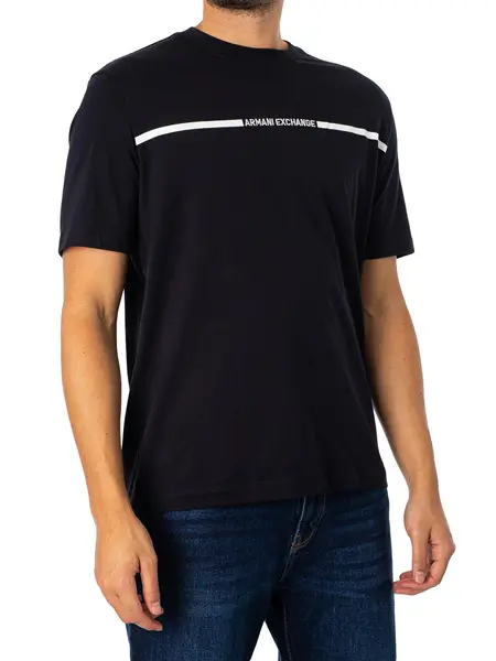 Image of Armani Exchange Stripe Logo T-Shirt Deep Navy M