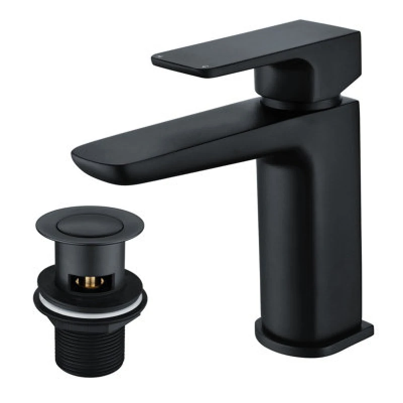 Image of Nes Home Finn Bathroom Basin Mono Mixer Tap & Waste Black Matte Black