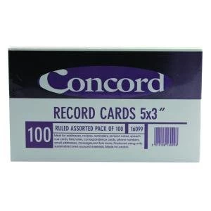 Image of Concord Record Card Ruled 127 x 76mm Assorted Pack of 100 16099160