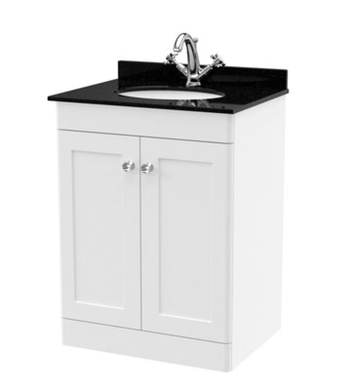 Image of nuie 600mm Floor Standing 2 Door Vanity & Marble Top 1TH - Satin White CLC125BR1