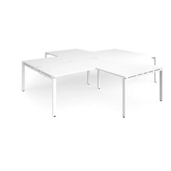 Image of Adapt Bench Desk 4 Person With Return Desks 3200mm White Tops With White Frames Adapt White ER32168-WH-WH