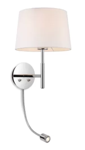 Image of Seymour Classic Switched Wall Lamp with Adjustable Reading Light Chrome with Cream Shade