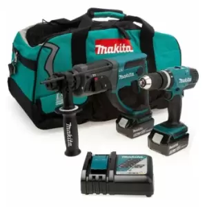 Image of Makita - DLX2025T 18v LXT 2 PC LXT Lithium Kit DHR202 SDS + DHP453 Combi Drill 5ah