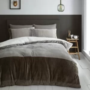 Image of Catherine Lansfield Soft Velvet Sherpa Duvet Cover and Pillowcase Set Brown