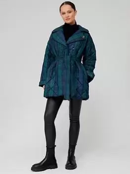 Image of Tommy Hilfiger Check Quilted Jacket - Green, Size L, Women