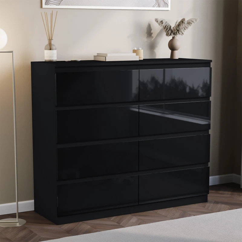 Image of Lassic Glinton High Gloss 8 Drawer Chest Black unisex 8 Drawer
