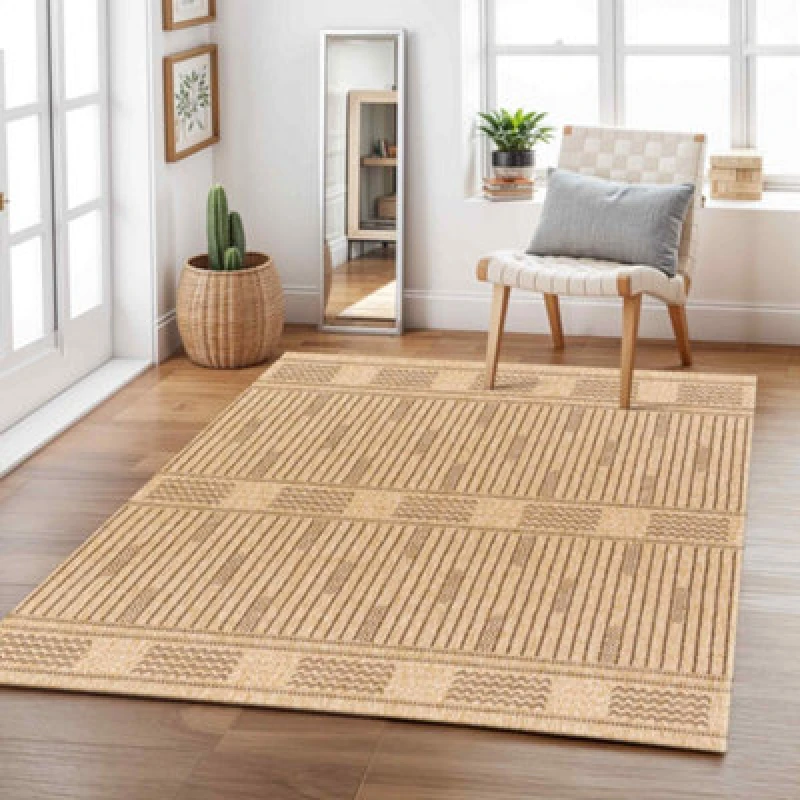 Image of Livabliss In- & Outdoor Cottage Jute-Look Dark Brown Sunny Area Rug 200 X 275cm - Easy To Clean, Perfect For Balcony Or Dining Room