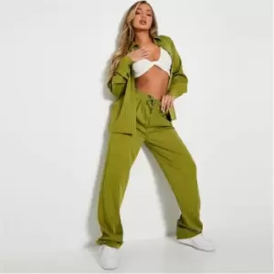 Image of I Saw It First Pinstripe Tailored Wide Leg Trousers - Green