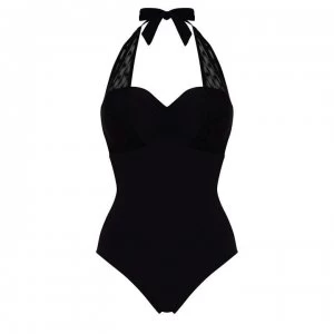 Image of Figleaves Icon Spot Mesh Swimsuit - Longer Length - Black