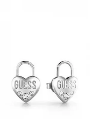 Image of Guess Lock Me Up Earrings, Silver, Women