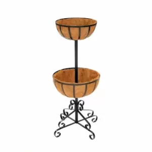 Image of Oypla - 2 Tier Metal Garden Flower Fountain Plant Display Stand with Coco Liners