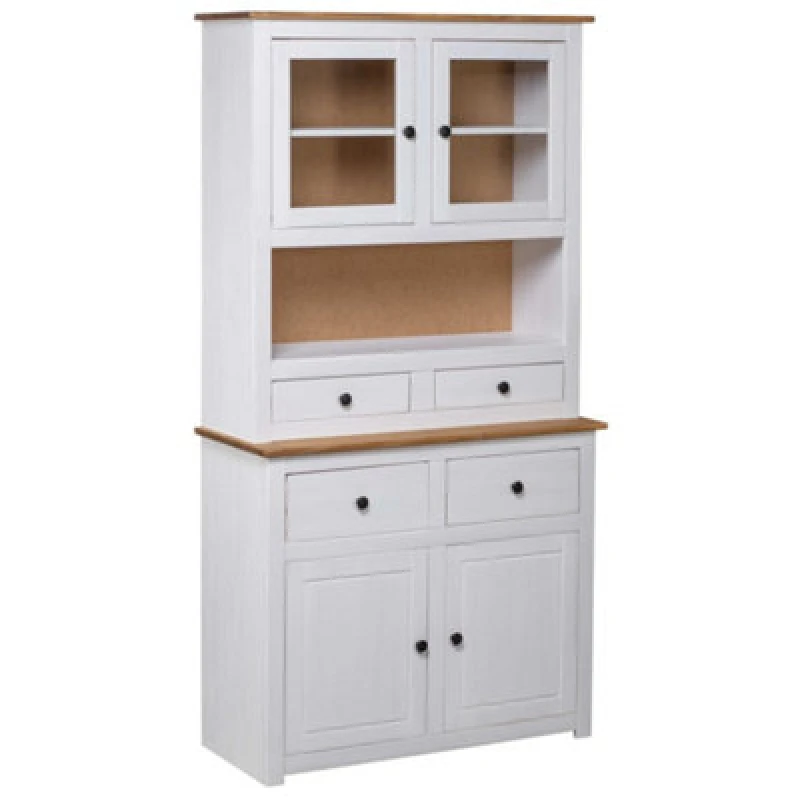 Image of vidaXL Solid Wood Pine Panama Range Highboard White Wooden Furniture Cabinet