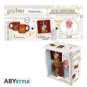 Image of Harry Potter - Glass 29cl + Coaster + Mini Mug Gryffindor Gift Box