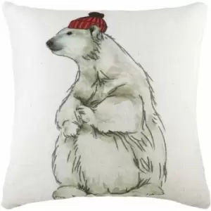Image of Evans Lichfield - Polar Bear With Hat Hand Painted Print Cushion Cover, Multi, 33 x 43 Cm