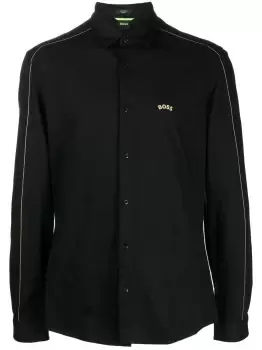 Image of BOSS Logo-embroidered Long-sleeve Shirt Black