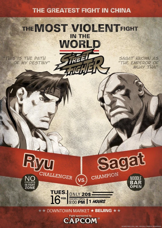 Image of Street Fighter Limited Edition Ryu vs Sagat A3 Art Print Multi