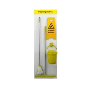 Image of Shadow Board Cleaning Station with Lean Stand, Stocked with Hooks, Style C Yellow, (650mm x 2000mm)