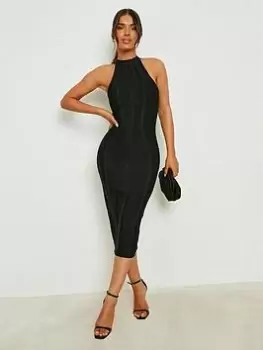Image of Boohoo Bandage High Neck Midi Dress - Black Size 16, Women