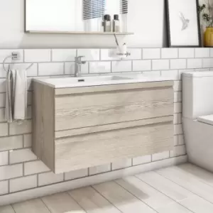 Image of 900mm Light Wood Effect Wall Hung Vanity Unit with Basin - Boston