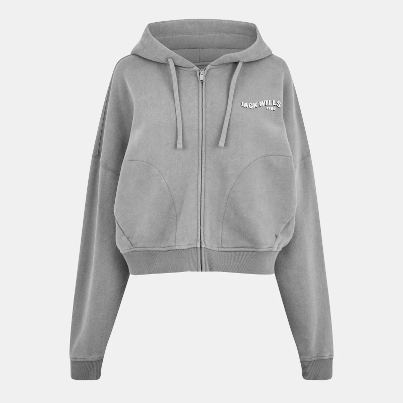 Image of Jack Wills Womens JW Washed Zip Hoodie Grey Washed female 8 (XS)