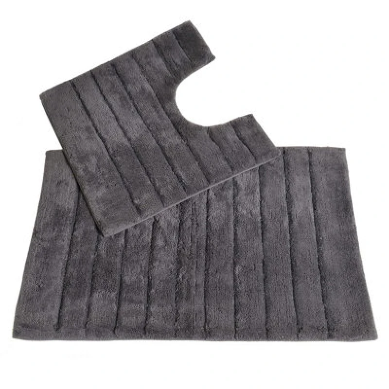 Image of Allure Bath Fashions Ribbed Two Piece Bath Mat & Toilet Mat Set - Charcoal Grey