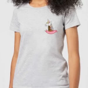 Image of Christmas Unicorn Pocket Womens T-Shirt - Grey - 3XL