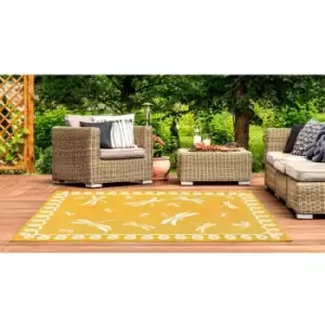 Image of Terrace Dragonfly Flatweave Outdoor Indoor Bordered Gold Rug in 80 x 150cm (2'6''x5'0'')
