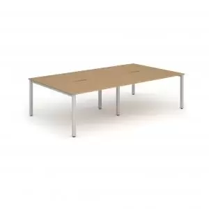 Image of B2B Silver Frame Bench Desk 1400 Oak 4 Pod
