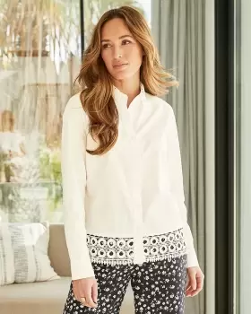 Image of Cotton Traders Womens Crochet Trim Long Sleeve Shirt in White