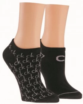 Image of Calvin Klein Repeat logo 2 pair pack trainer socks Black