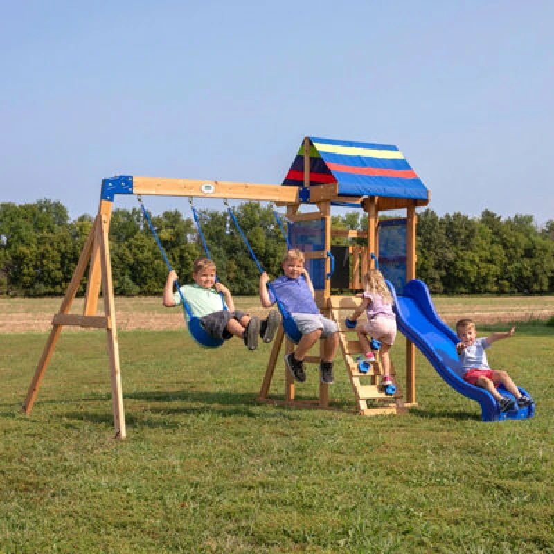 Image of Backyard Discovery Bay Pointe Cedar Wooden Climbing Frame With 2 X Swings And 1 X Slide