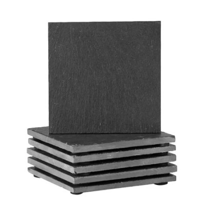 Image of Argon Tableware Linea Square Slate Coasters - 10cm - 6x Natural Black Stone Home Kitchen Drink Coffee Cup Glass Holder Table Mat Placemats Black