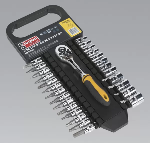 Image of Siegen S0928 Socket & Socket Bit Set 27pc 1/4Sq Drive 6pt WallDrive® Metric