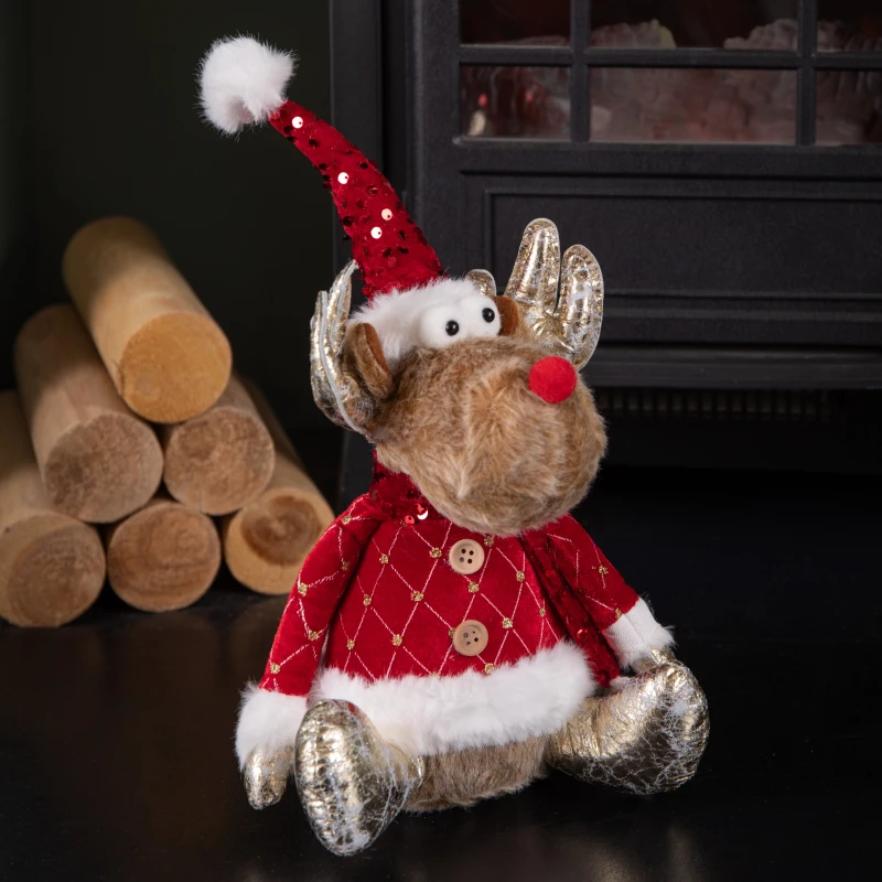 Image of 35cm Sitting Plush Golden Prancer Christmas Reindeer Decoration